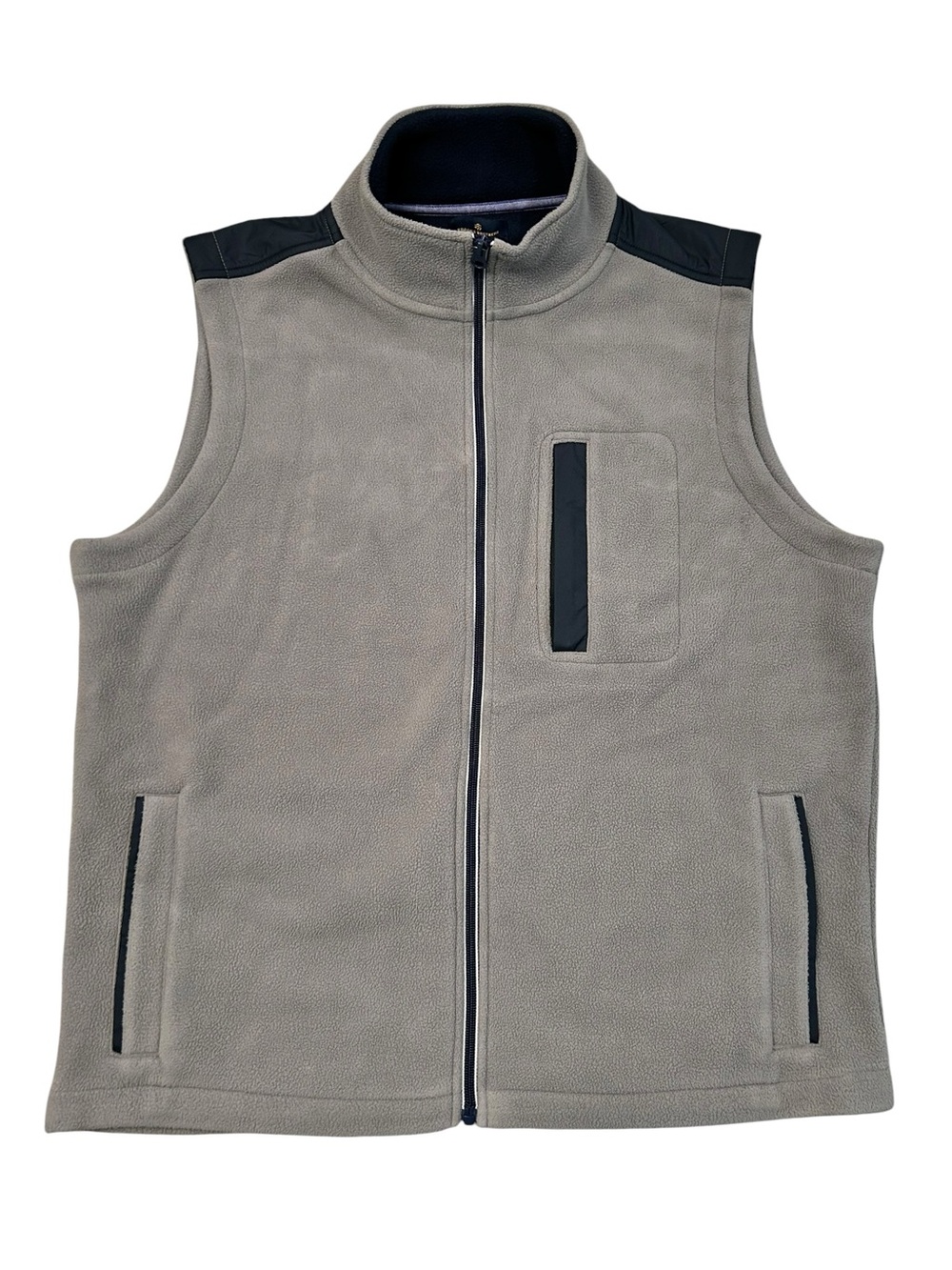 Brooks Brothers Fleece Vest Men’s L Polyester‎ Gray Navy Casual Layering Soft